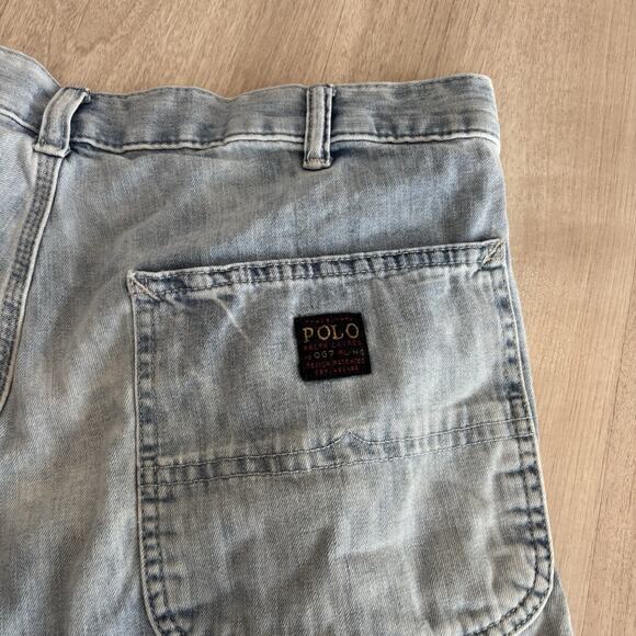 VTG Polo Ralph Lauren Carpenter Jean Shorts‎ Y2K Mens 36 Ripped Jorts Blue 90s - Picture 7 of 13